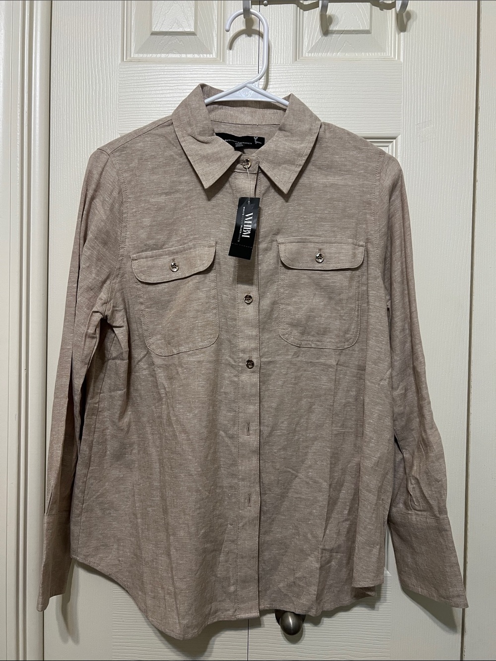 Women Casual Button-Up Shirt - Taupe